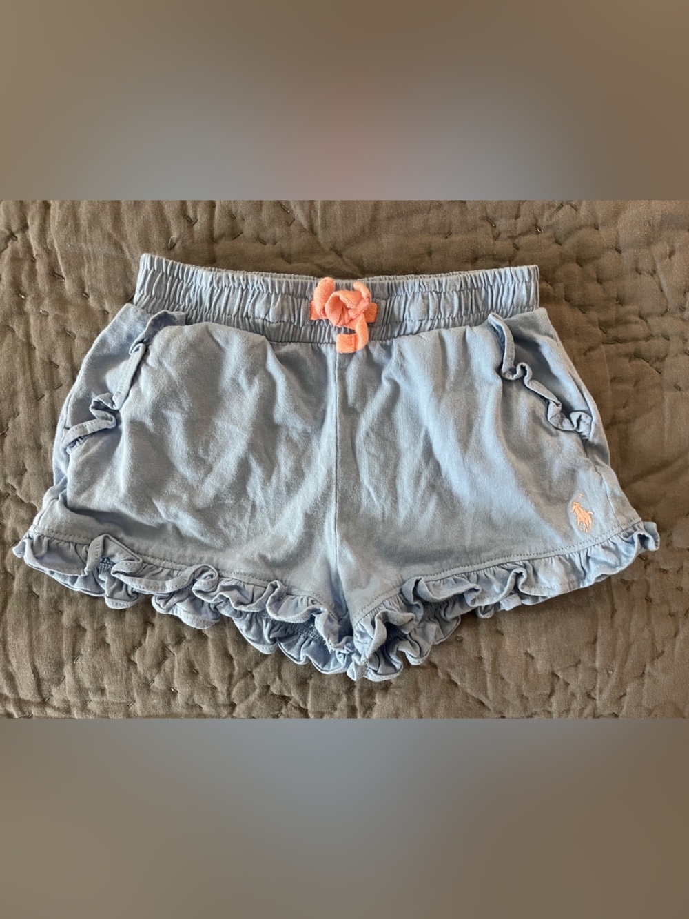 Ralph Lauren Light Blue Girls Ruffle Hem Shorts Coral Drawstring Pony 18m Logo